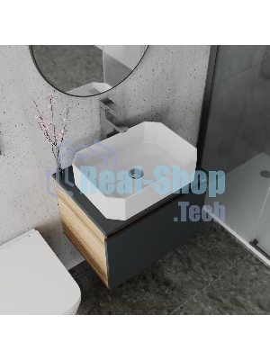Комплект для ванной, 4 предмета (Тумба подвесная Bau Blackwood 60 графит + Раковина BAU Hotel 51х37, Смеситель Hotel Still, нерж. сталь, выпуск)