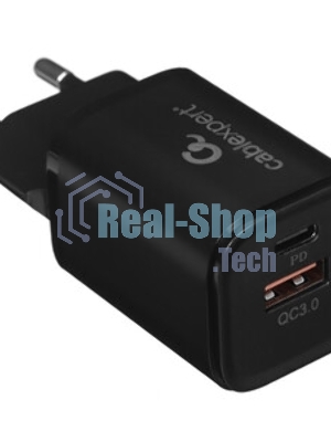 Сетевое зарядное устройство Cablexpert MP3A-PC-43, 30Вт, 3А, быстрая зарядка QC3.0/PD, 2 порта: USB и Type-C, черный, пакет
