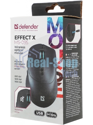 Мышь беспроводная Defender Effect X MS-095 черный, 1600 dpi, радиоканал, USB, кнопки - 6