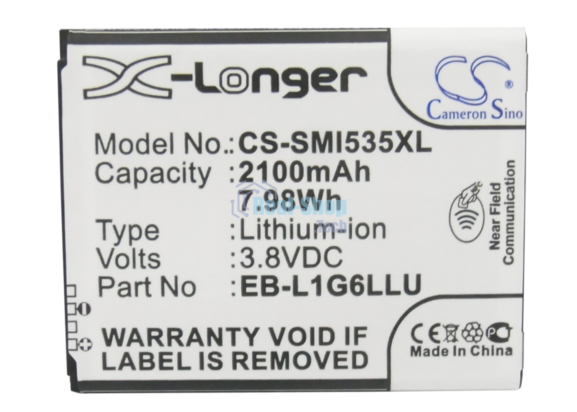 Аккумулятор CameronSino CS-SMI535XL для Samsung Galaxy S3 I93003.8V, 2100mAh, 7.98Wh