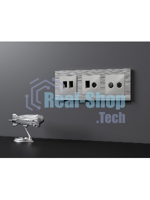 Комплект механизма компьютерной двойной розетки RJ-45 (8P8C) CAT6 с автоматической защитной шторкой ALFA Серебро глянец QUANT (AP4121, VM189) MA412110
