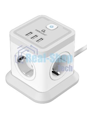 Сетевой фильтр Cablexpert Tower, TWR-4-U3-W-3, 4 р, 10А, 3xUSB, 3.1А, 3 м, ур.защиты 2+, белый, коробка