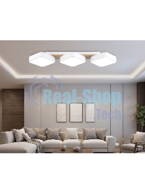 Светильник Ambrella light FL4877/3 WH/WD белый/дерево 54W 3000-6000K 680*200*70 (без ПДУ)