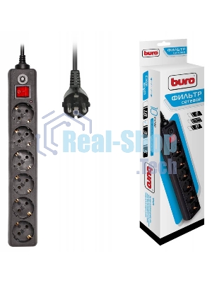 Сетевой фильтр Buro 600SH-3-B 3 м, 6 розеток, черный, коробка