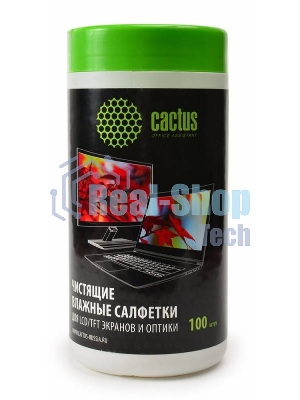 Салфетки Cactus CS-T1001 Туба с чистящими салфетками для экранов и оптики, 100 шт