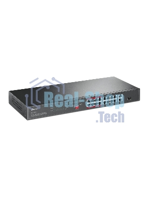 Коммутатор TP-Link 16-port 10/100Mbps + 2-port Gigabit unmanaged switch with 16 PoE+ ports, compliant with 802.3af/at PoE, 150W PoE budget,  support 250m Extend Mode, priority mode and Isolation mode, rackmount, plug and play.