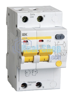Выключатель автоматический дифференциального тока IEK 2п 25А/30мААД-12 MAD10-2-025-C-030