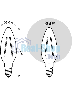 Лампа светодиодная филаментная Gauss Filament 12Вт цок.:E14 свеча св.свеч.бел.теп. (упак.:10шт)