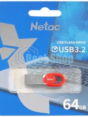 Флешка USB Netac UM2 (NT03UM2N-064G-32RE), 64Gb, USB 3.0, R/W 130/50, серебристый/красный