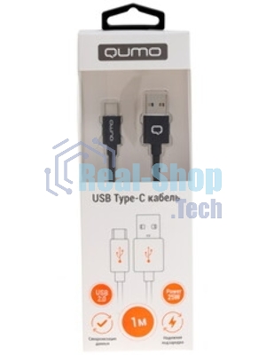 Кабель Qumo Type-С кабель, 1м, USB 2.0, 5В, 5А, 25Вт, тканевая оплетка, стальной коннектор, черный
