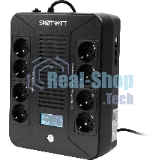 Источник бесперебойного питания SMARTWATT UPS SAFE PRO LCD 800 черный 800/480 ВА/Вт, напольный/настенный, линейно-интерактивный, LCD дисплей, Shuko CEE7/4 - 8 шт. (4 шт. с резервным питанием, 4 шт. - сетевой фильтр)