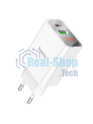 Сетевое зарядное устройство с дисплеем Hoco 18Вт, 3А, QC3.0/PD, 1хUSB, 1хType-C, C100A, белый, коробка