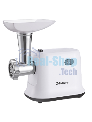 Мясорубка электрическая Sakura SA-6420W белый, 1500 Вт, 1.2 кг/мин, реверс, защита от перегрузки, насадки - 1