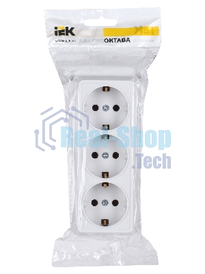 Розетка IEK ERO31-K01-16-DC РС23-3-ОБ 3 местн. с з/к 16А откр.уст. ОКТАВА (белый)