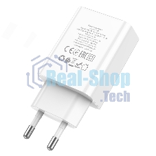 Сетевое зарядное устройство с дисплеем Hoco 18Вт, 3А, QC3.0/PD, 1хUSB, 1хType-C, C100A, белый, коробка