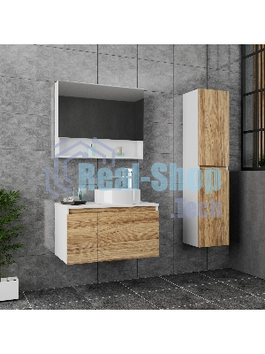 Комплект для ванной, 3 предмета (Тумба Bau Dream Blackwood 80, раковина BAU Nimb 50х36, смеситель для раковины высокий Hotel Still, нержавеющая сталь)
