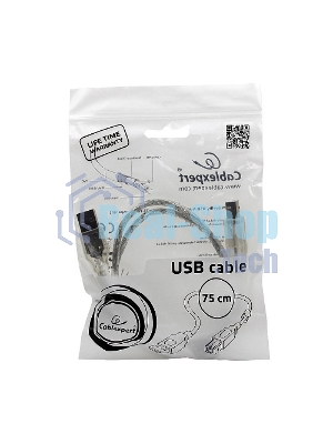Кабель Cablexpert USB2.0 Pro, AM/BM, 0,75м, экран, 2 феррит.кольца, прозрачный (CCF-USB2-AMBM-TR-0.75M)