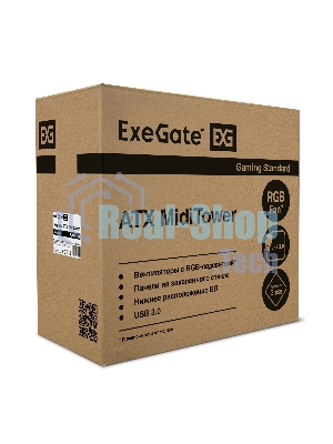 Компьютерный корпус Miditower ExeGate EVO-8243-NPX600 (ATX, БП 600NPX с вент 12 см, 2хUSB+1хUSB 3.0, черный, 3 вент. с RGb подсветкой, боковая панель - закаленное стекло)