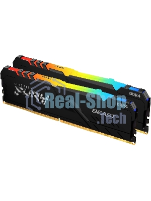 Оперативная память Kingston Fury Beast, DDR4, 16GB (2x8GB), 3200MHz, CL16, DIMM, с радиатором, RGB, черный