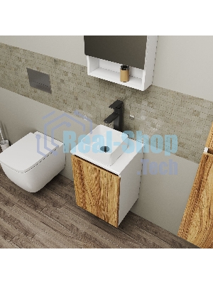 Комплект для ванной, 4 предмета (Тумба Bau Dream Blackwood 40, раковина BAU Mini 24х24, смеситель для раковины высокий Hotel Black, черный, выпуск клик клак, черный)