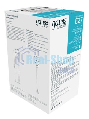 Светильник садово-парковый Gauss Aura на стену вверх 188x210x238мм, 170-240V/50Hz, 1xE27, Max.60W, IP: 54, 1/6