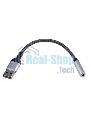 Кабель-переходник AUX Cablexpert CCA-UM3.5F-AL AM/Jack3.5(F), алюминий+нейлон.оплётка, 0.15м, пакет