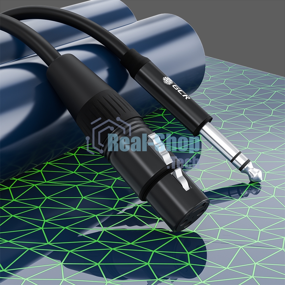 Кабель GCR 5.0m микрофонный stereo jack 6,35мм/XLR, M/F, черный, AL case черный