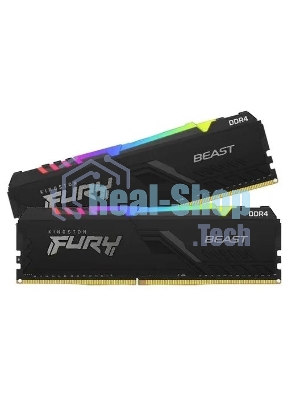 Оперативная память Kingston Fury Beast, DDR4, 32GB (2x16GB), 3200MHz, CL16, DIMM, с радиатором, RGB, черный