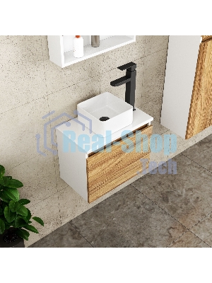 Комплект для ванной, 3 предмета (Тумба Bau Dream Blackwood 50, раковина BAU Mini 24х24, смеситель для раковины высокий Hotel Black, черный)
