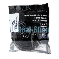 Кабель HDMI Cablexpert CC-HDMI4L-15M, 15м, v2.0, 19M/19M, серия Light, черный, позол.разъемы, экран, пакет