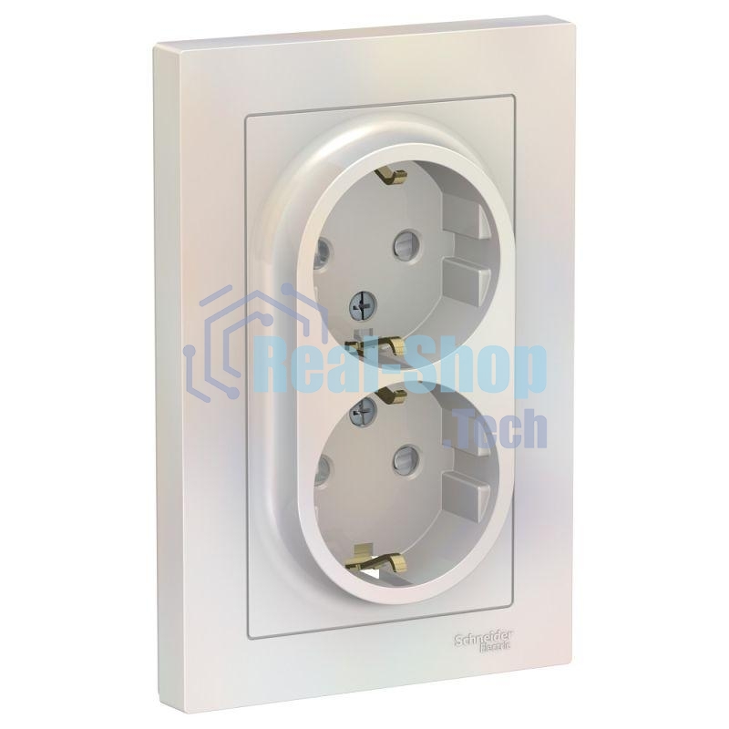 Розетка 2-м СП AtlasDesign 16А IP20 с заземл. защ. шторки в сборе жемчуж. SchE ATN000426