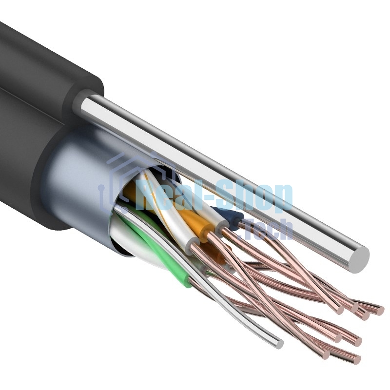 Кабель витая пара Rexant F/UTP, cat.5e, PE, 4PR, 24AWG, внешний, черный, с тросом, 305 м