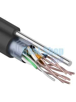 Кабель витая пара Rexant F/UTP, cat.5e, PE, 4PR, 24AWG, внешний, черный, с тросом, 305 м