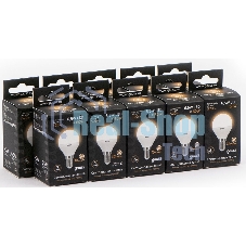 Лампа светодиодная Gauss 105101107 6.5Вт цок.: E14 шар 220B 3000K св. свеч. бел. теп. (упак.: 10 шт)