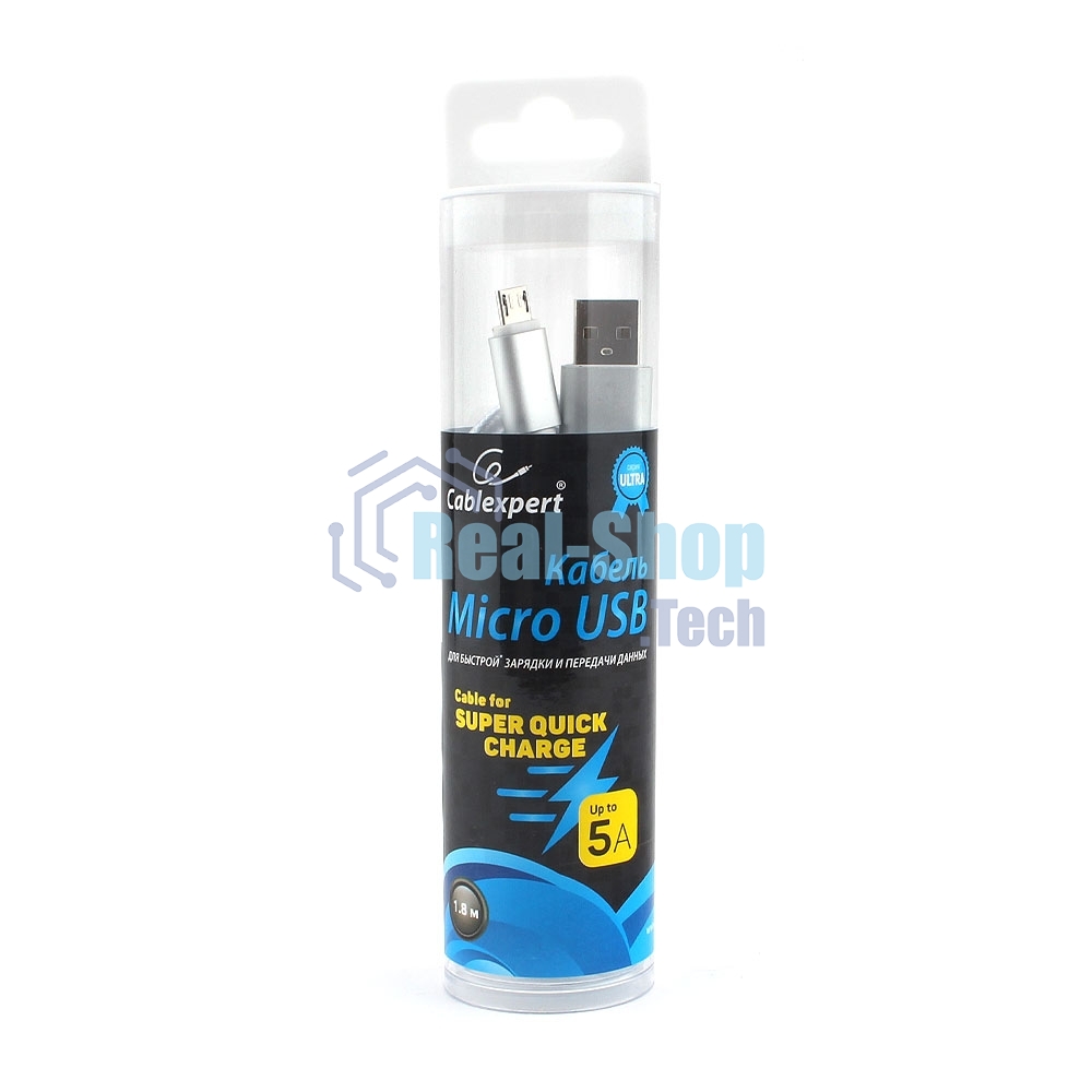 Кабель USB2.0 Cablexpert CC-U-mUSB02S-1.8M, AM/microB, серия Ultra, длина 1.8м, серебристый, блистер
