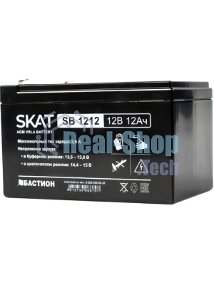 Аккумулятор SKAT SB 1212, 12В, 12Ач, максимальный ток заряда 3,6 А.