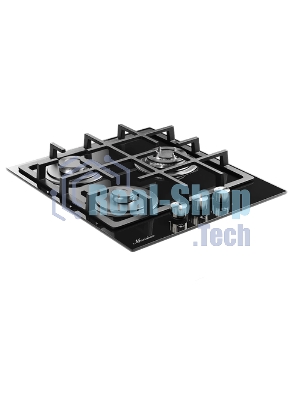 Варочная поверхность MONSHER MGG 44 Noir, High-Tech, газ, 45 см, газ-контроль, автоматический электроподжиг, чугунные решетки, форсунки под сжиженый газ, конфорки SABAF, поворотные переключатели, цвет черный