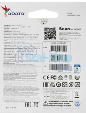 Флешка USB ADATA UC320 (UC320-64G-RBK/BK), 64Gb, USB 3.2, R/W 100/30, черный