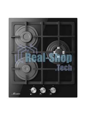 Варочная поверхность MONSHER MGG 44 Noir, High-Tech, газ, 45 см, газ-контроль, автоматический электроподжиг, чугунные решетки, форсунки под сжиженый газ, конфорки SABAF, поворотные переключатели, цвет черный