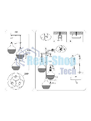 Светильник Ambrella light TR8505/3 BK/CP черный/медь E27/3 max 60W D410*1000
