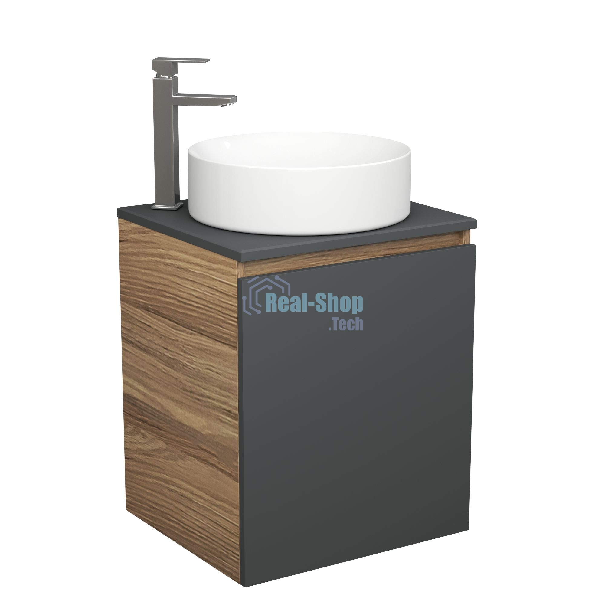 Тумба Bau Dream Blackwood 50 графит, раковина BAU Dream круглая D41, смеситель для раковины высокий Hotel Still, нержавеющая сталь