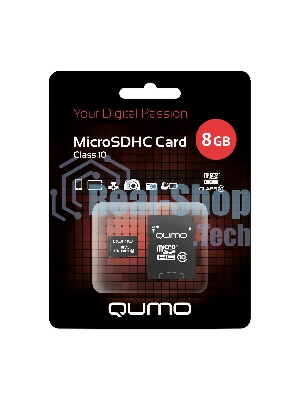 Флеш карта QUMO QM8GMICSDHC10 8Gb MicroSDHC Class 10, SD adapter