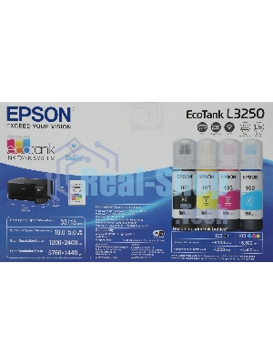 МФУ струйное Epson L3250 (C11CJ67412/C11CJ67418/C11CJ67405/C11CJ67408/C11CJ67503/C11CJ67508/C11CJ67523/C11CJ67525), A4, цветное, печ. до 33 стр/мин. (ч/б) до 15 стр/мин. (цвет), скан. до 11 стр/мин. (ч/б) 28 стр/мин. (цвет), 1440 x 5760 dpi (печать) 1200x2400dpi (скан.), USB, Wi-Fi