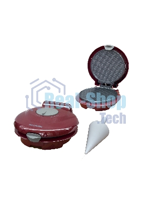 Вафельница Willmark WM-103R (1 круглая ваф. форма, терморегулятор, 750Вт, конус для морож., красная)