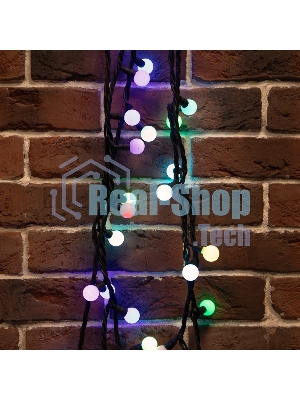 Гирлянда Neon-night Мультишарики Ø17,5 мм, 10 м, черный каучук, 80 LED, цвет RGB