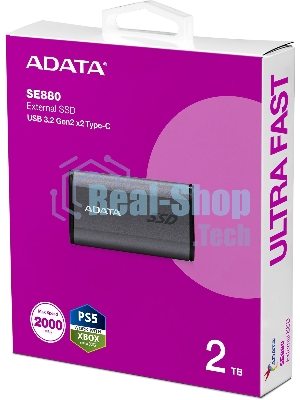 Внешний SSD ADATA Elite SE880, 2TB, USB 3.2 Gen 2x2 Type-C, R/W 2000/2000, серый