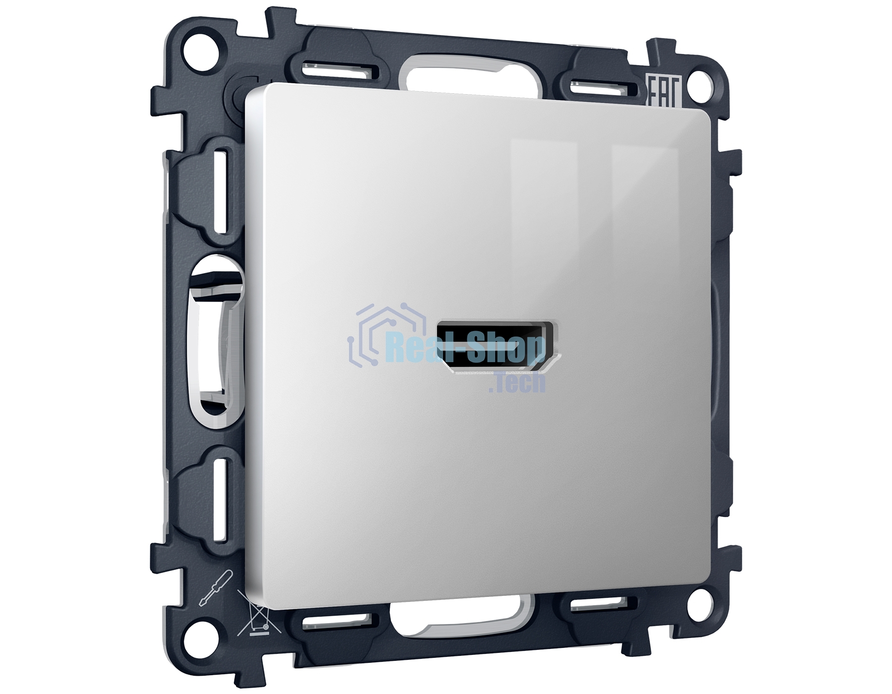 Комплект механизма розетки HDMI 2.0 ALFA Серебро глянец 40V/500mA 2.0GHz 5-18Gbit/s QUANT (AP4140, VM222) MA414010