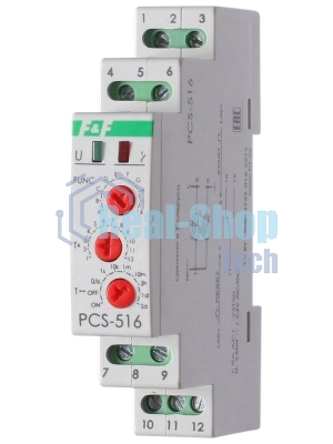 Реле времени PCS-516 (многофункц. (вход: START/RESET) 230В 8А 1перекл. IP20 монтаж на DIN-рейке)(аналог РВО-1М) F&F EA02.001.013