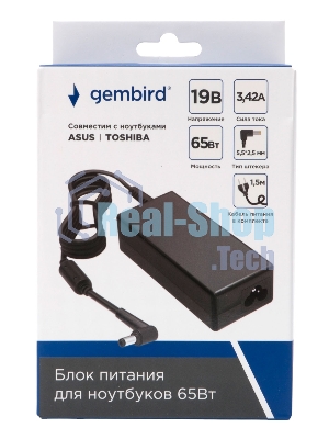 Блок питания Gembird для ноутбуков Asus, Toshiba 19В/3,42А, 65Вт, 1 штекер 5,5х2,5мм (NPA-AC19)