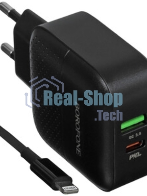 Сетевое зарядное устройство BOROFONE BA46A Premium, один порт USB, один порт Type-C, PD, 18W, 5V, 3.0A, черный